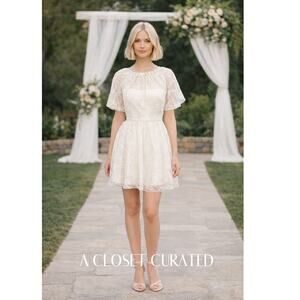 Monique Lhuillier Gather Lace Mini Dress 10 White NWT